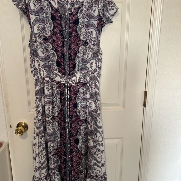 Lucky Brand Paisley Maxi Dress Women’s XL Boho Tie Waist Short Sleeve - Picture 3 of 14